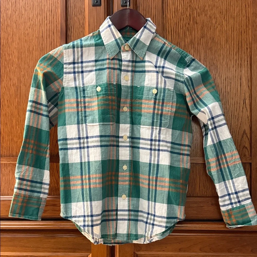 GAP Kids Plaid Button Down Shirt Hunter Palisade New Algae Green